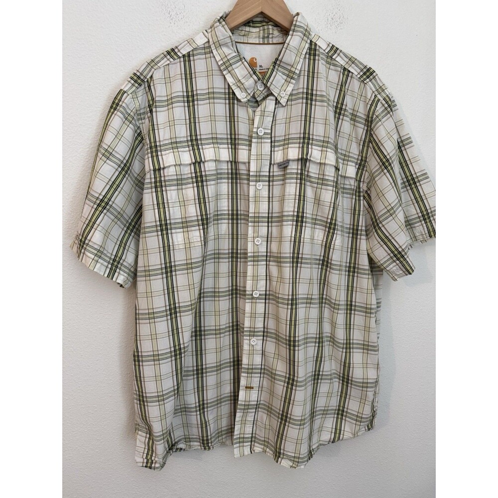 Carhartt Force Mens Shirt XL  Short Sleeve Button Down Vented Outdoor Plaid EUC